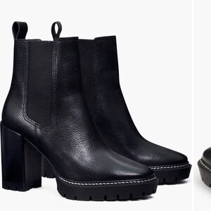 Tory Burch Black Leather Chunky Heel Booties